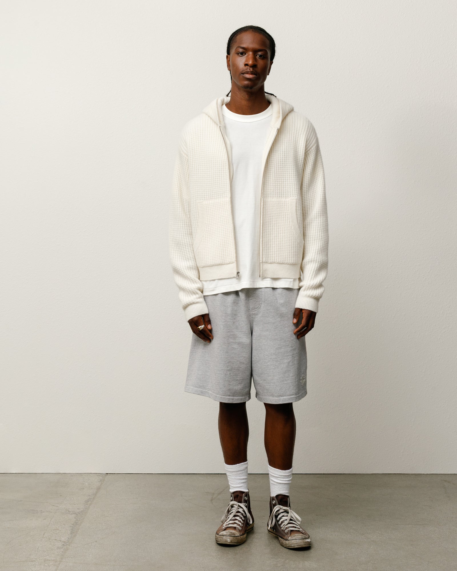 WAFFLE CASHMERE ZIP HOOD SWEATER - Image 3