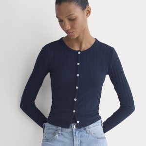 Cardigan in Pointelle | Deep Navy
