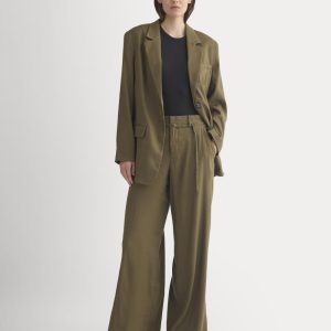 Wide-Leg Belted Pant in Stretch Linen | Beech | Regular