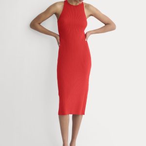 Cutaway Ribbed Midi Dress | Fiery Red